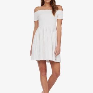 Roxy White Smocked Hanging Off-The-Shoulder Dress